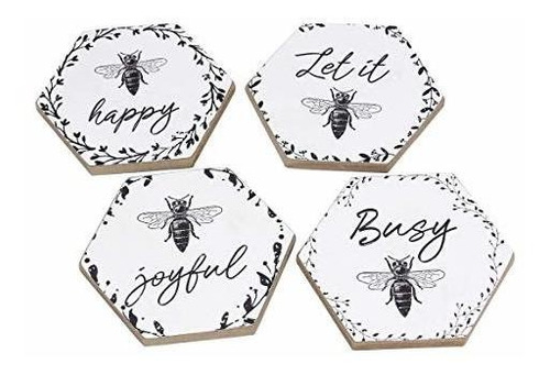 Youngs Honey Bee - Posavasos De Madera, Juego De 4 - Abeja F