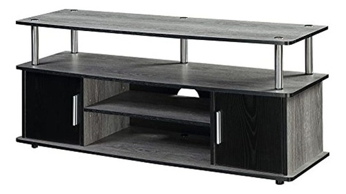 Mueble Para Tv Con Estantes De Metal Y Madera Color Gris.