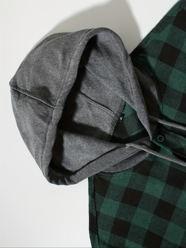 Camisa De Abrigo Y Camisa A Cuadros Con Capucha Para Hombre