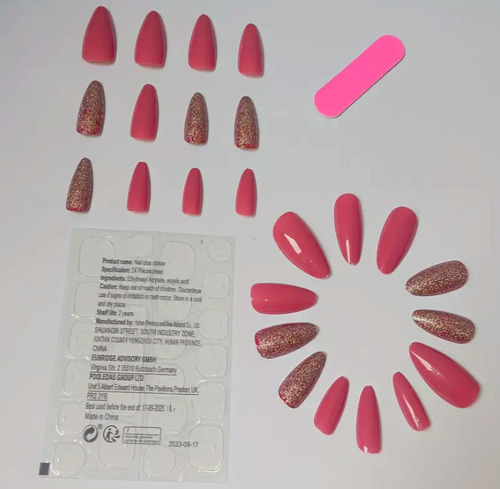 24 Pz Uñas Tips Nails Almendra Lisas Rosa Brillosas Press On Rosa Colores Mixtos