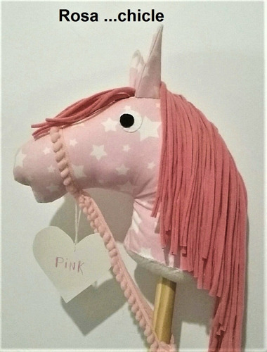 Imagen 1 de 2 de Caballito Artesanal Con Palo De Madera Tono Rosa Chicle