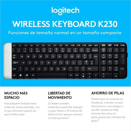 Imagen 2 de 8 de Teclado Inalámbrico Logitech K230 · Compacto Teclas Estándar