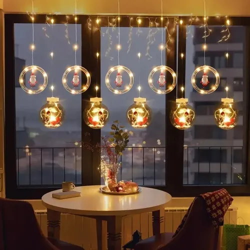 Instalación Cortina Bolas Y Aros Navideños Figuras Navideñas