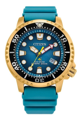 Reloj Citizen Hombre Bn0162-02x Eco Drive 200metros M Color de la malla Aqua Color del bisel Oro Color del fondo Aqua