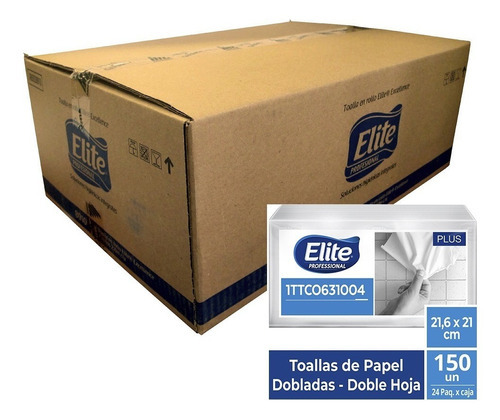 Toalla Para Manos Elite 24 Paquetes De 150 Hojas Caja Color Blanco