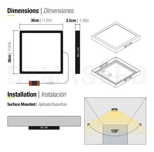 Pack 10 Focos Led Panel Cuadrado Sobrepuesto Negro 24w 220v Estructura Negro Blanco Cálido 3000-3500 °K