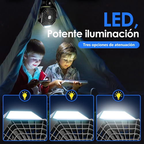 Ventilador De Camping Recargable Portátil Con Luz Led