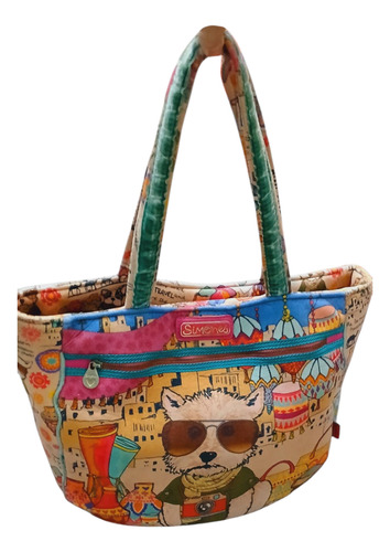 Bolso Cartera Simones Grande Moda Circular Beige Estampado N/a Agua (Usado)
