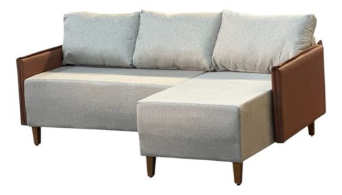 Pufe Sofa De Canto 3 Lugares Moderno Braço De Courino Marrom