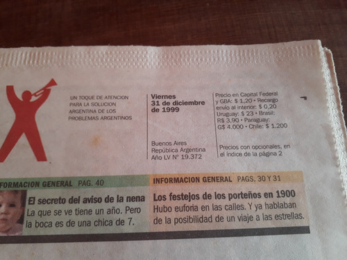 Diario Clarín 31/12/1999 -fin De Año Del Siglo Y Del Milenio (Usado)