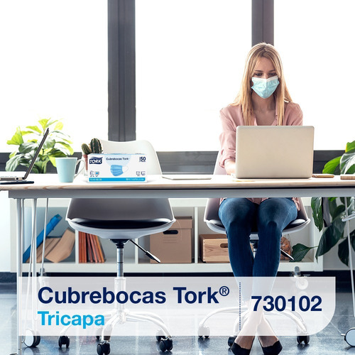 Imagen 4 de 5 de Tork Cubrebocas Tricapa Azul 20 Paquetes De 50 Piezas