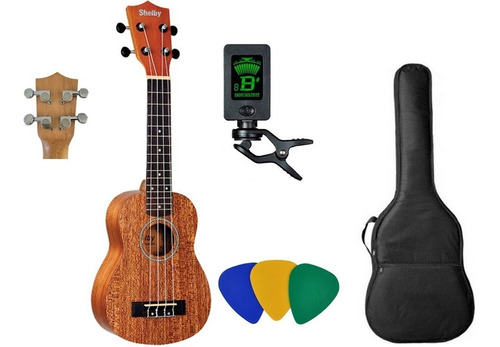 Kit Completo Ukulele Shelby Mogno Su21m Soprano Oferta!