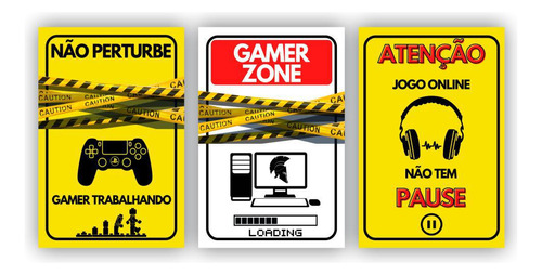 Kit Placas Quadros 3 Pçs 60x40 Gamer Zone Não Perturbe