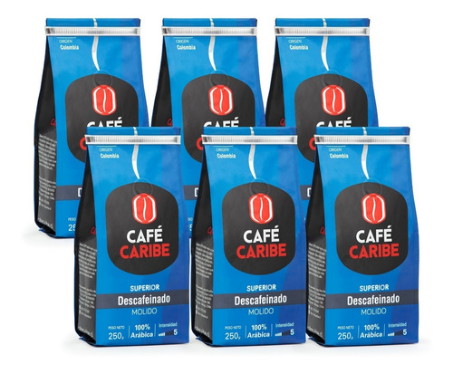 Café Caribe Pack Descafeinado Molido 6 Unidades 1500g Total