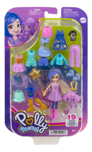 Polly Pocket Paquete De Purpurina Poodle Con 18 Accesorios