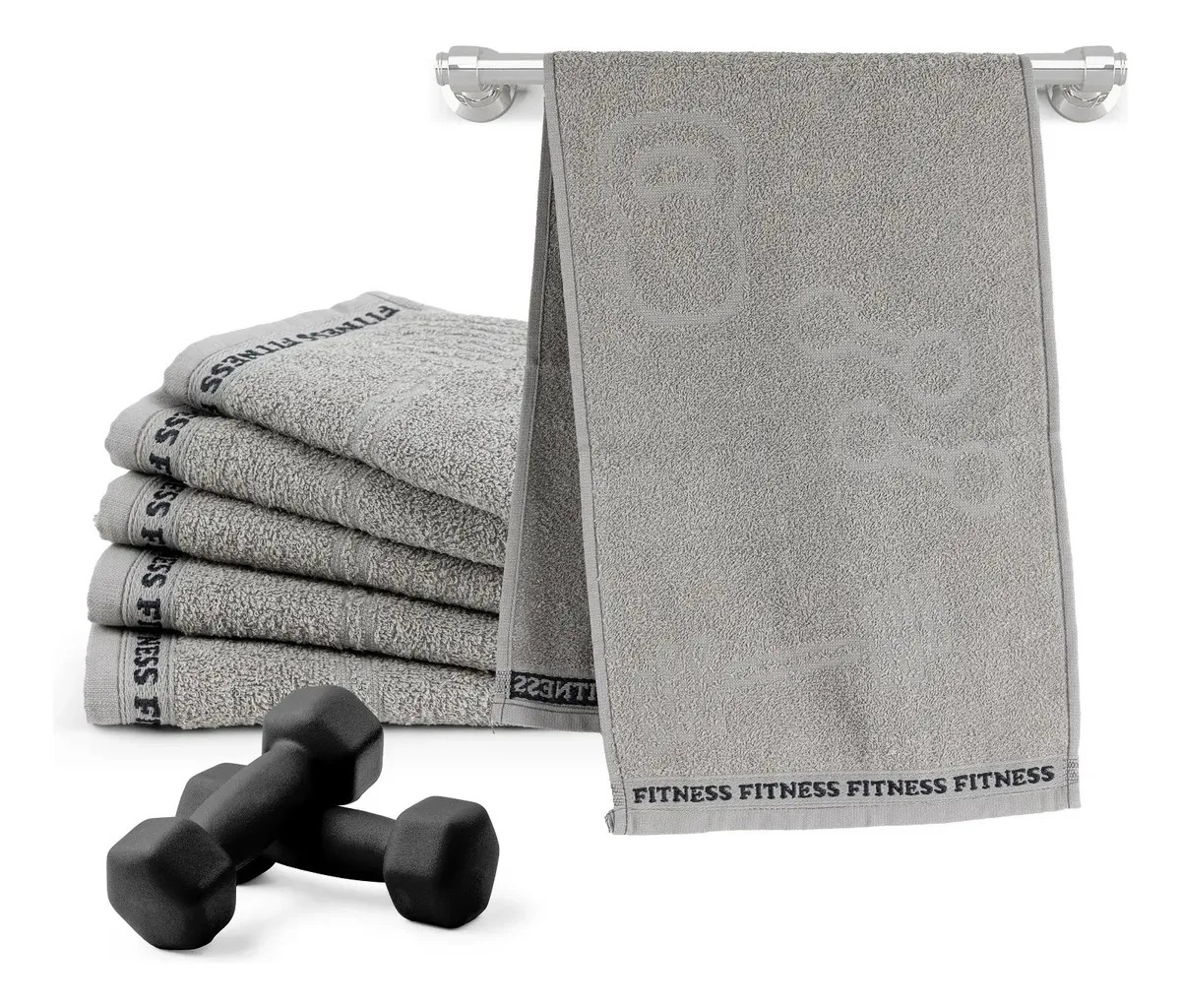 Toalha de mão Dianneli Fitness lisa de 90cm x 30cm - kit com 6 unidades cinza