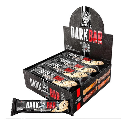 Proteína Whey Dark Bar Cx 8 Unid - Darkness Integralmédica Sabor Flocos Com Chocolate Chips