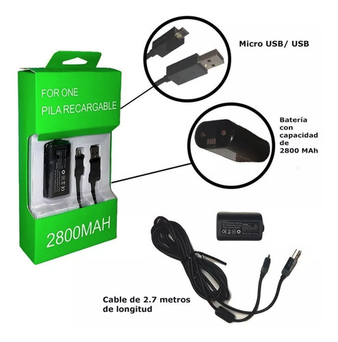 Imagen 6 de 6 de Kit De Carga Y Juega Para Control Xbox One Bateria 2800mah