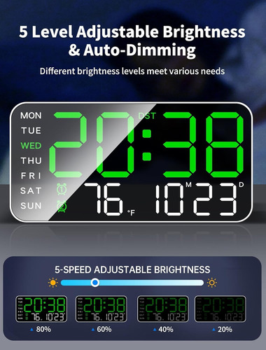 Reloj Digital De Pared Con Calendario Termómetro Y Alarmas