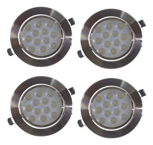 Empotrado Plafon Led 12w Luz Blanca Spot Bote 12 Cm 4 Pza Color Plateado