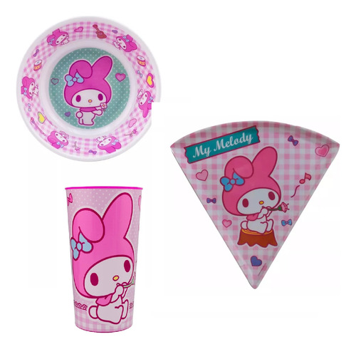 Set Tazon Mediano Melamina Plato Pizzero Vaso - My Melody