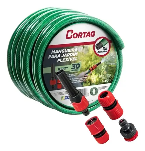 Mangueira Verde 30m Para Jardim 1/2 Com Kit esguicho Cortag