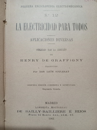 La Electricidad Para Todos Henry De Graffigny Edición 1901 (Usado)