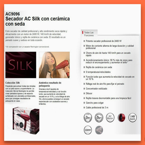 Secador de pelo Remington Silk AC9096 rojo 220V - 240V