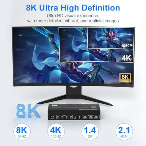 Kvm Switch 3 Monitores 4 Computadoras 8k-4k, Usb Y Hdmi