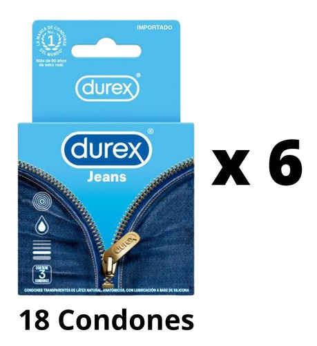 Durex Jeans Pack 18 Condones Preservativos Látex Lubricado