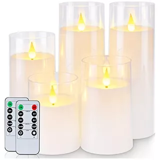 Conjunto De 5 Velas Sin Llama De Pilar Color Blanco Pur...