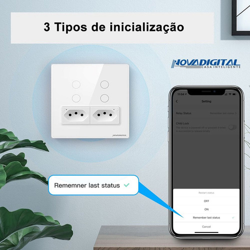 Interruptor Inteligente Wifi 4 Teclas Com Tomada Novadigital