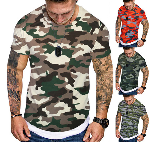 Camiseta De Manga Corta Con Estampado De Camuflaje Hombre