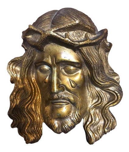 Cuadro Rostro De Jesus Cristo De Bronce Sobre Madera Corazón