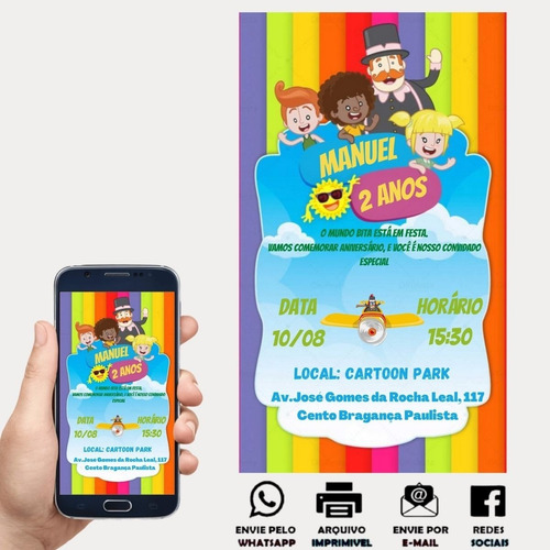 Imagem 4 de 10 de Convite Aniversario Mundo Bita Azul Digital Virtual Whatsapp