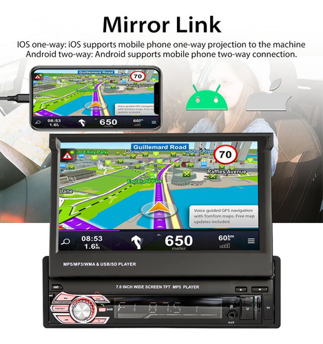 Para Radio Estéreo De Coche 1din 7 Bluetooth Auto Retráctil