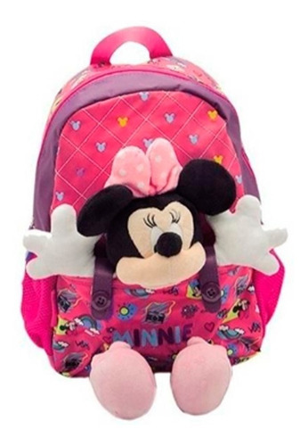 Mochila Personajes Mickey/minnie/peppa - Peluche Extraíble Color Rosa chicle Diseño de la tela Minnie Mouse