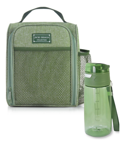 Bolsa Térmica Lancheira Necessaire Joy E Garrafa Squeeze Cor Verde