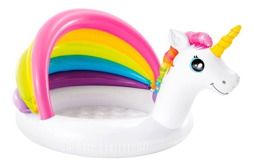 Piscina  Unicornio + Toldo Arco Iris Para Bebe 127x102x69cm