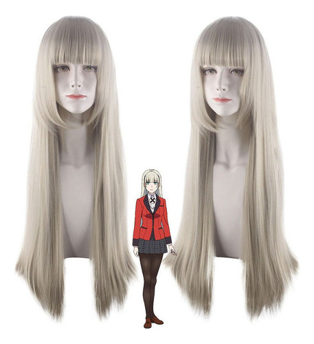 1 Kakegurui Momobami Ririka Peluca Largo Liso Cabello Coslay