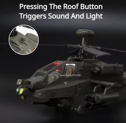 Helicoptero A Escala Boeing Ah-64 Apache Diecast Luz Sonido Ah-64 Apache