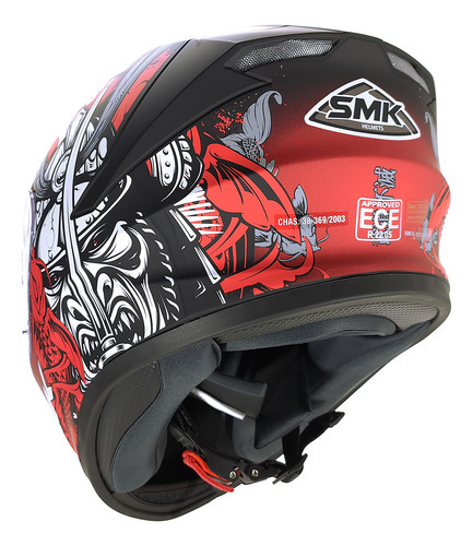 Casco Integral Smk Stellar Samurai Visor Simple Diseño Samurai Color Negro Mate/rojo Tamaño Del Casco L