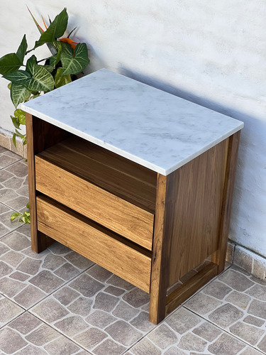 Mesa De Luz Petiribi Y Mármol Carrara Mate Marrón Oscuro