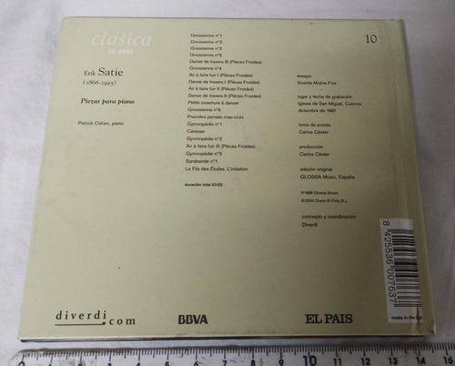 Livro Satie Piezas Para Piano Patrick Cohen Em Espanhol Com Cd (Usado)