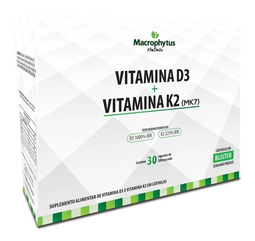 Vitamina D3 + Vitamina K2 Mk7 500mg 30 Cápsulas Macrophytus