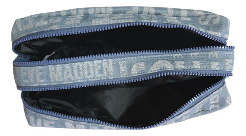 Cosmetiquera Grande Steve Madden Doble Cierre Azul Acero Floreado