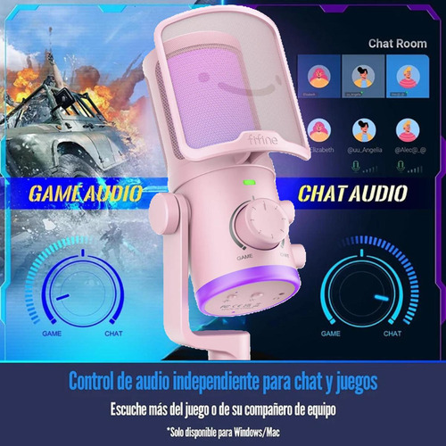 Micrófono Fifine Ampligame Am6 Rgb Usb Cardioide - Pink