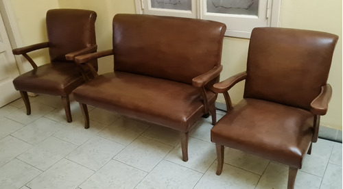 Juego Sillones Vintage Retro Escandinavo Cuero Impecable