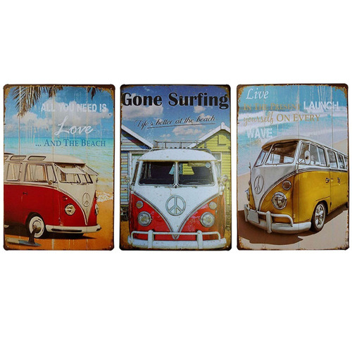 Painel Decorativo 3 Placas Metal Kombi Vw Antiga Retro P24m