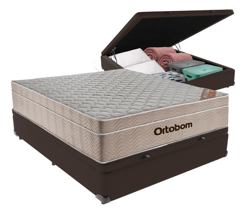 Cama Box Baú Viúvo Colchão Ortobom Airtech Springpocket Cor Marrom